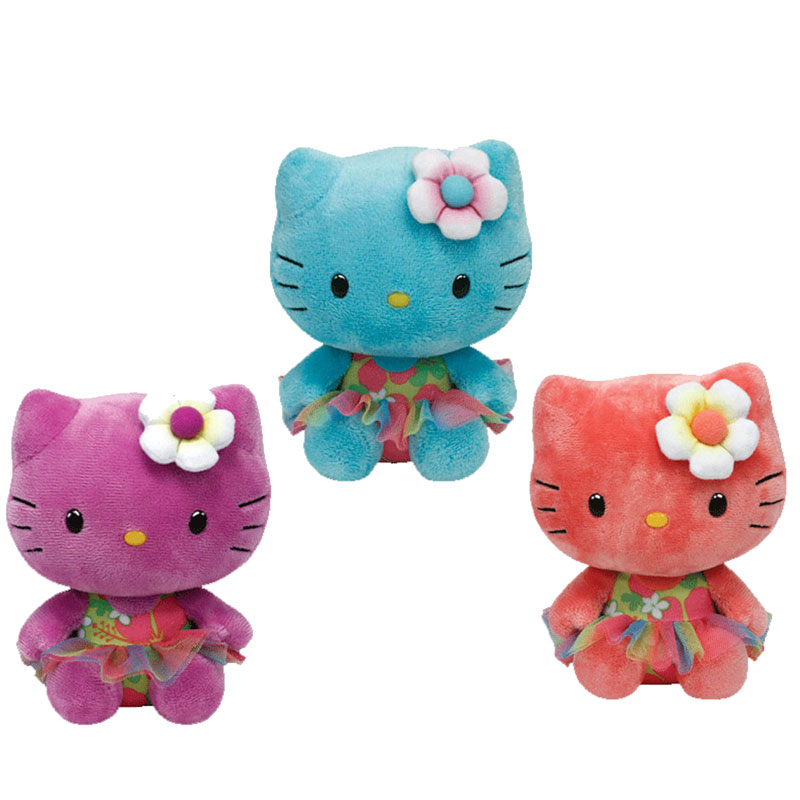 TY Beanie Babies - HELLO KITTY Set of 3 with Flowers (Rose, Purple & Turquoise)