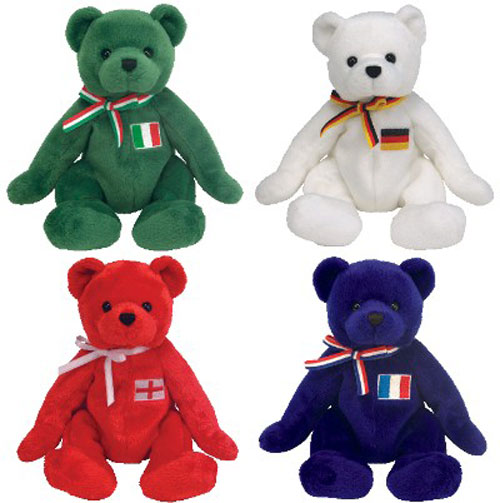 Beanie Babies  Guide Online on Ty Beanie Babies   Europe Exclusive Bears  Set Of 4   Basilico  Jurgen