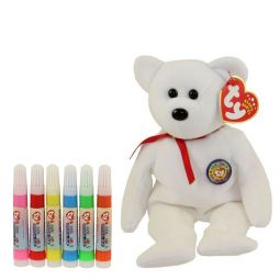 TY Beanie Baby - COLOR ME TEDDY BEAR w/ markers (Red Ribbon) (7.5 inch)