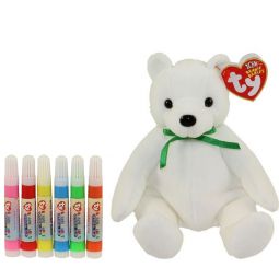 TY Beanie Baby - COLOR ME SMALL BEAR w/ markers (Green Ribbon) (7.5 inch)