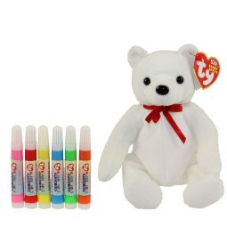 TY Beanie Baby - COLOR ME SMALL BEAR w/ markers (Red Ribbon) (7.5 inch)