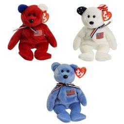 TY Beanie Babies - AMERICA Bears (Set of 3 Colors - Red, White & Blue)(8.5 inch)