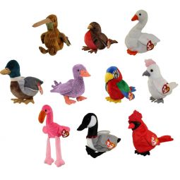 TY Beanie Babies - BIRDS #1 (Set of 10)(Beak, Early, Jabber, Kuku, Pinky, Mac, Honks +3)(5-8 inch)