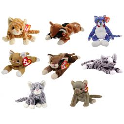 TY Beanie Babies - CATS (Set of 8)(Amber, Chip, Kooky, Nip, Pounce, Prance, Silver & Scat)(5.5-9 in)