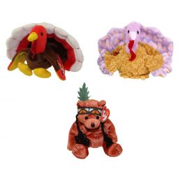 TY Beanie Babies - THANKSGIVING (Set of 3) (Gobbles, Tommy & Little Feather) (5-7 inch)