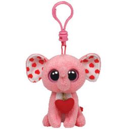 TY Beanie Boos - TENDER the Pink Elephant with Heart (Solid Eye Color) (Plastic Key Clip - 3 inch)
