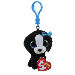 TY Beanie Boos - TRACEY the Black & White Dog (Glitter Eyes) (Plastic Key Clip - 3.5 inch)