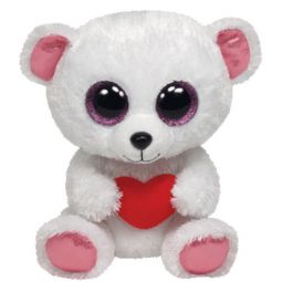 TY Beanie Boos - SWEETLY White Bear with Heart (Glitter Eyes) (Regular Size - 6 inch)