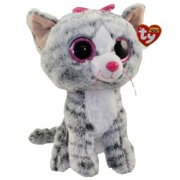 TY Beanie Boos - KIKI the grey Tabby Cat (Glitter Eyes) (Medium Size - 9 inch)
