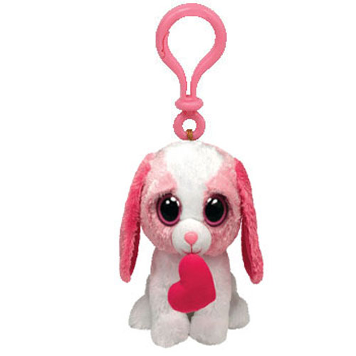 TY Beanie Boos - COOKIE the Pink Dog with Heart (Solid Eye Color) (Plastic Key Clip - 3 inch) Rare!