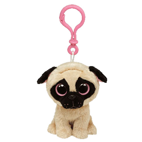 TY Beanie Boos - PUGSLY the Pug Dog (Solid Eye Color) (Plastic Key Clip - 3 inch)