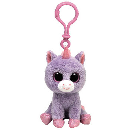 TY Beanie Boos - RAINBOW the Purple Unicorn (Solid Eye Color) (Plastic Key Clip - 3 inch)