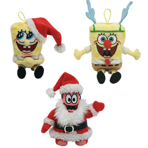 TY Jingle Beanie Babies - Holiday 2007 set of 3 (SpongeBob Squarepants & Patrick Star)