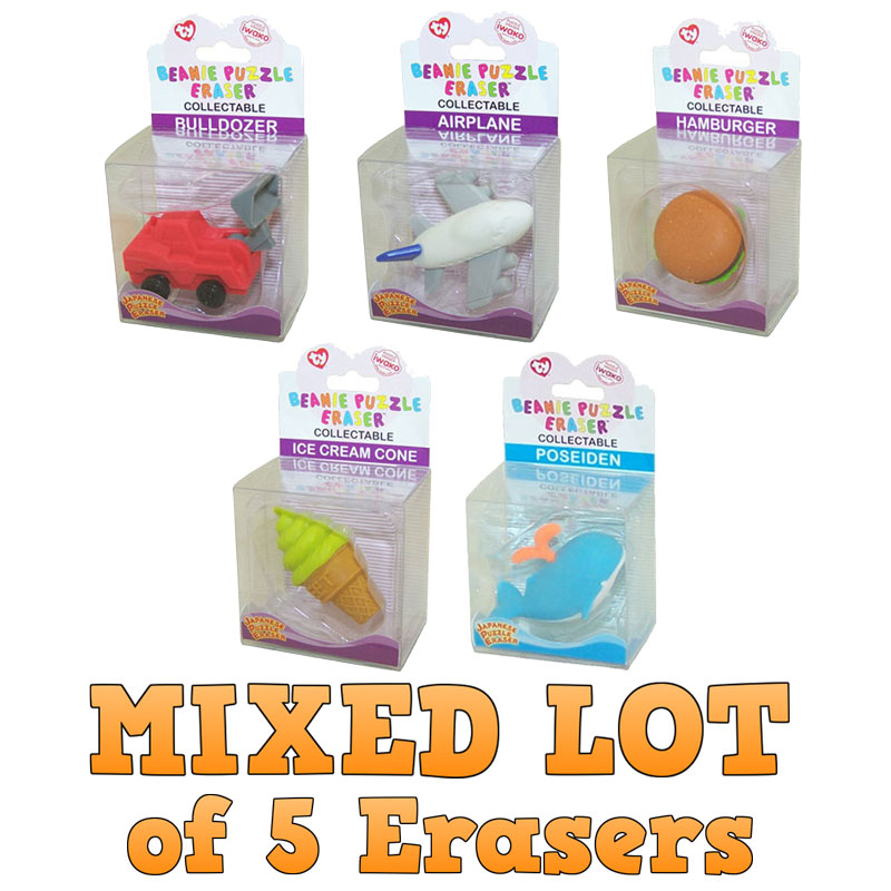 TY Beanie Erasers - Bulk Mixed Lot of 5 Puzzle Erasers (All Different)