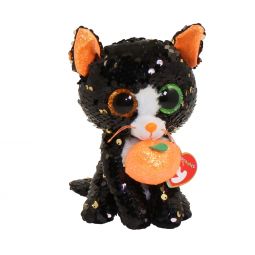 TY Flippables Sequin Plush - JINX the Black Cat with Pumpkin (Regular Size - 6 inch)