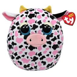 TY Beanie Squishies (Squish-A-Boos) Plush - MILKSHAKE the Pink, Black & White Cow (10 inch)