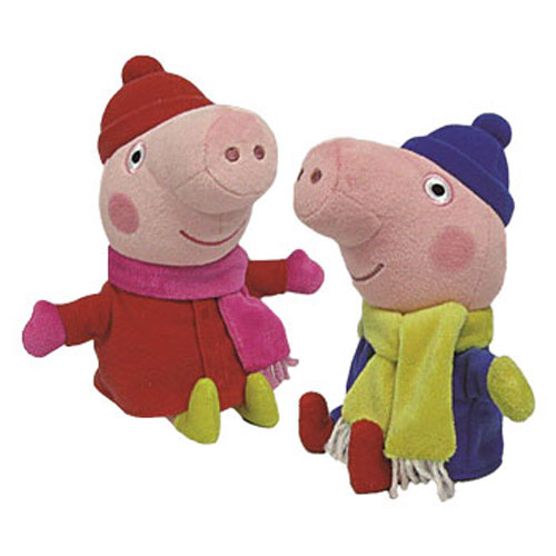 TY Beanie Babies - Set of 2 - Winter PEPPA & GEORGE the Pig (UK Exclusive - Peppa Pig) (6.5 inch)