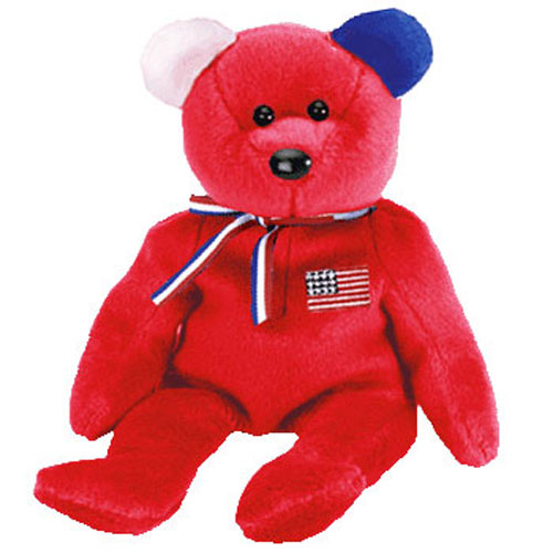 TY Beanie Baby - AMERICA the Bear (Red Version - Internet Exclusive) *EARS REVERSED* (8.5 inch)