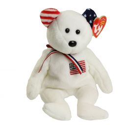 TY Beanie Baby - AMERICA the Bear (White Version - Internet Exclusive) *EARS REVERSED* (8.5 inch)