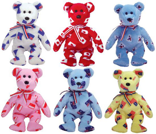 TY Beanie Babies - ASIA - PACIFIC 2005 Exclusive 6 Bear Set (Flag Pattern Bears)