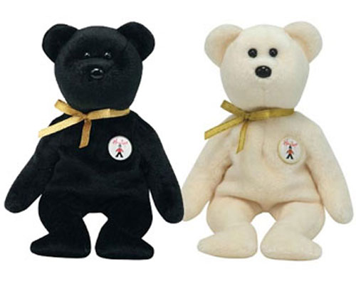 TY Beanie Babies - EBONY & IVORY the Bears (2 Bear set - Hamleys UK Exclusives)