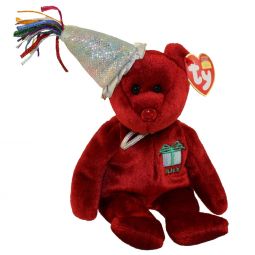 TY Beanie Baby - JULY the Teddy Birthday Bear (w/ hat) (9.5 inch)