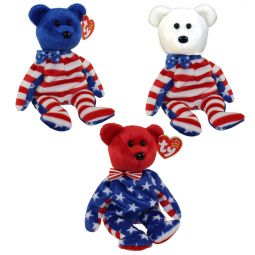 TY Beanie Babies - LIBERTY BEARS (Set of all 3 - Red, White & Blue heads) (8.5 inch)