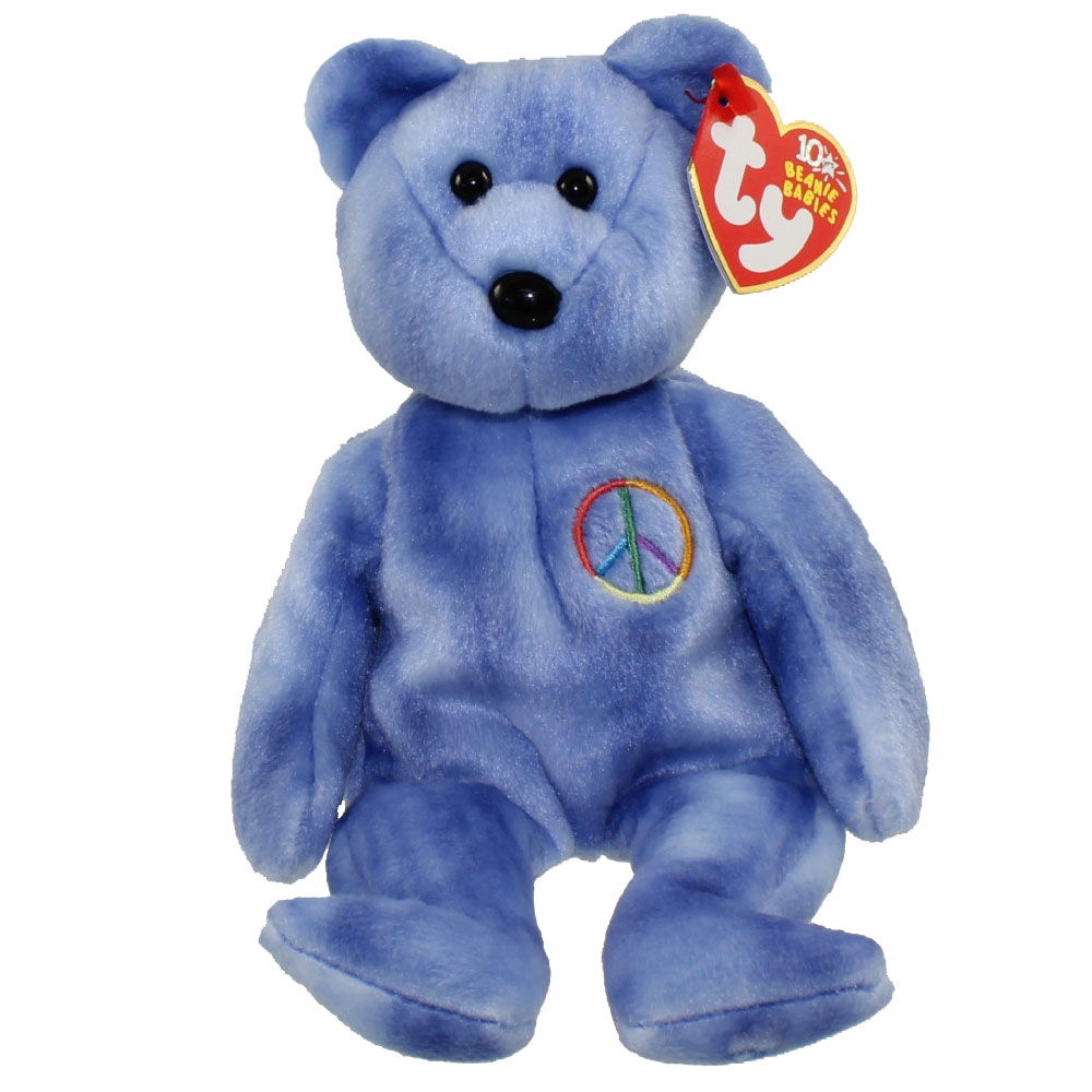 TY Beanie Baby - PEACE 2003 the Bear (Blue - Non-Colored Peace Sign