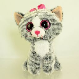 TY Beanie Boos - KIKI the grey Tabby Cat (Glitter Eyes) (Medium Size - 9 inch) *NO TAG*