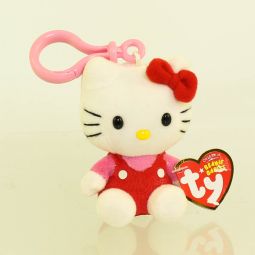 TY Beanie Baby - HELLO KITTY (RED OVERALLS) ( Plastic Key Clip ) (3 inch) *NON-MINT TAG*