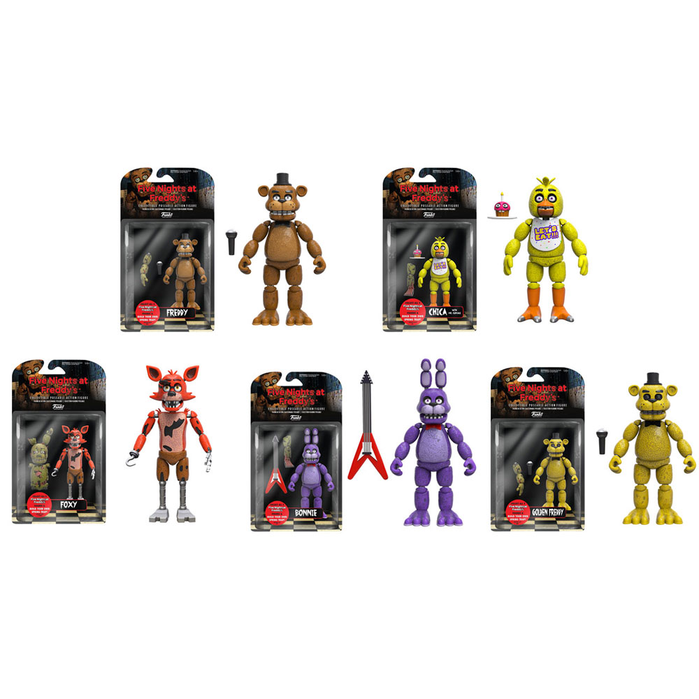 Funko Action Figures - Five Nights at Freddy's - SET OF 5 (Freddy, Foxy, Chica, Bonnie & Gold Freddy