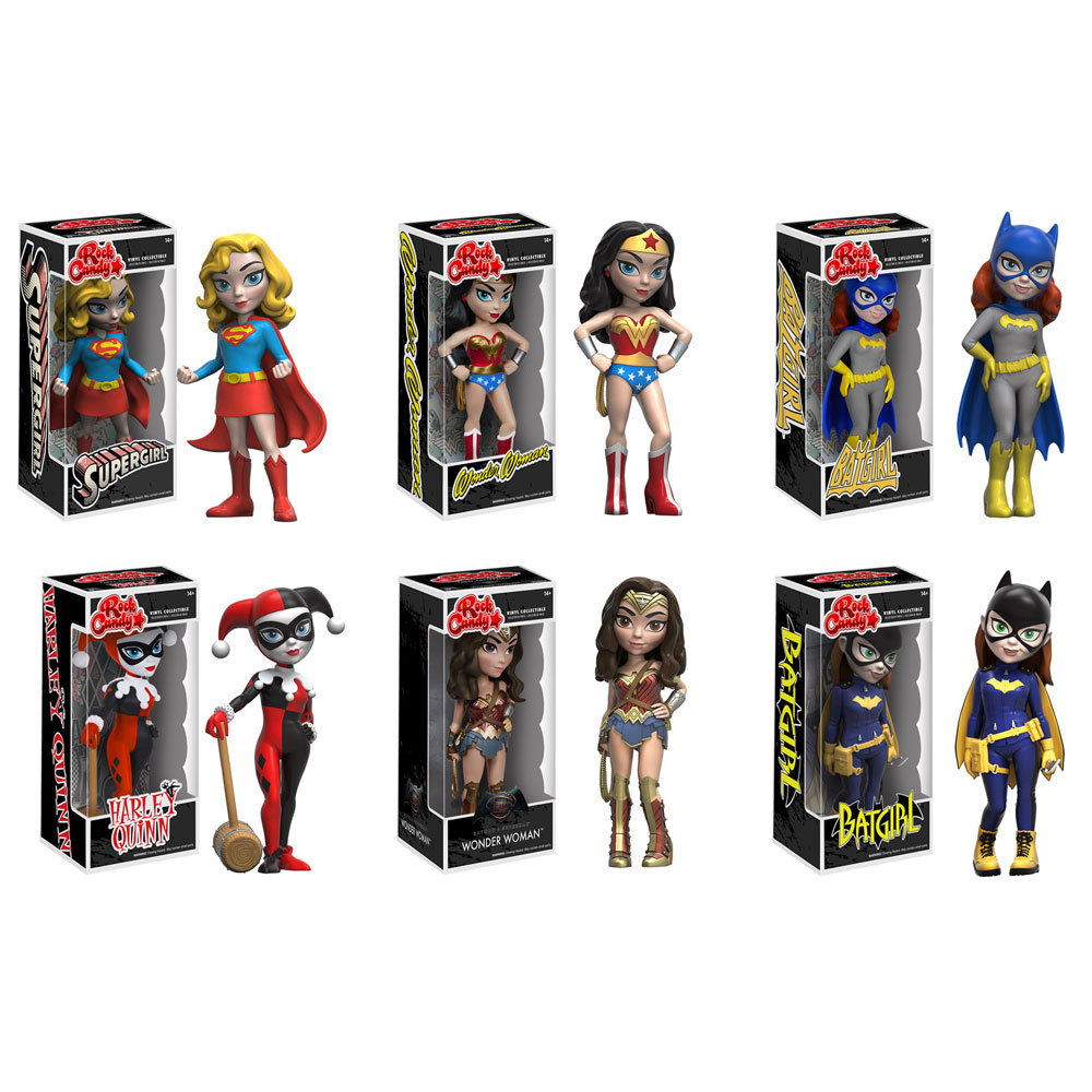 Funko Rock Candy - Vinyl Figures - SET OF 6 DC WOMEN (5 inch) (Harley Quinn, Super Girl, 2 Batgirl &