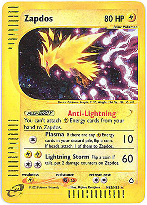 Pokemon Card - Aquapolis H32/H32 - ZAPDOS (holo-foil)