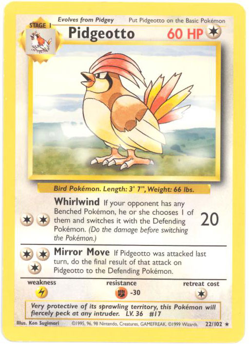 Pokemon Card - Base 22/102 - PIDGEOTTO (rare)