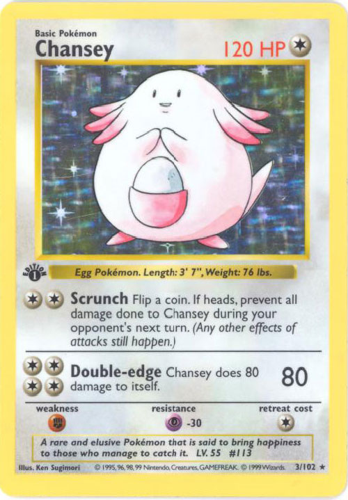 Pokemon Card - Base 3/102 - CHANSEY (holo-foil) **1st Edition**