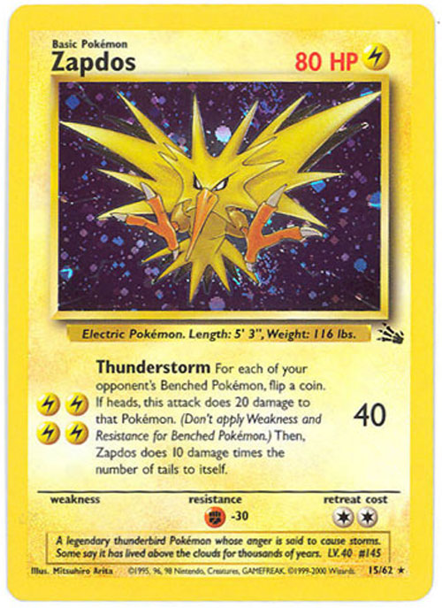 Pokemon Card - Fossil 15/62 - ZAPDOS (holo-foil)