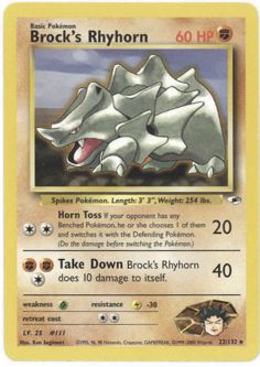 Pokemon Card - Gym Heroes 22/132 - BROCK'S RHYHORN (rare)