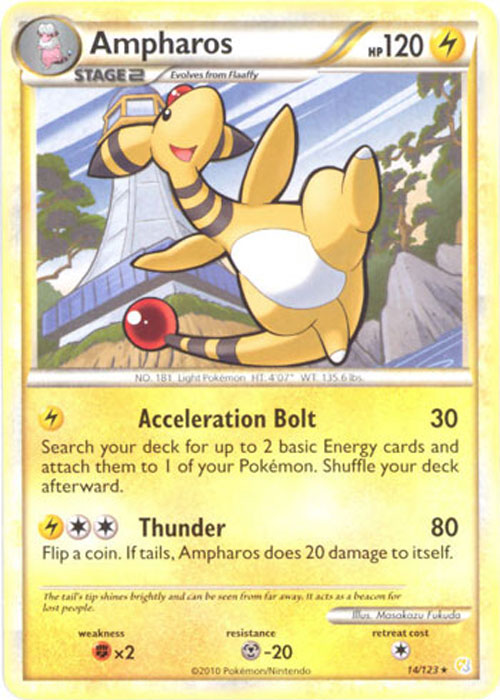 Pokemon Card - Heart Gold Soul Silver 14/123 - AMPHAROS (rare)
