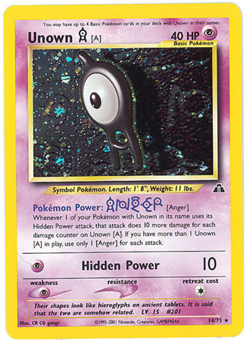 Pokemon Card 14/75 - UNOWN A (holo-foil)