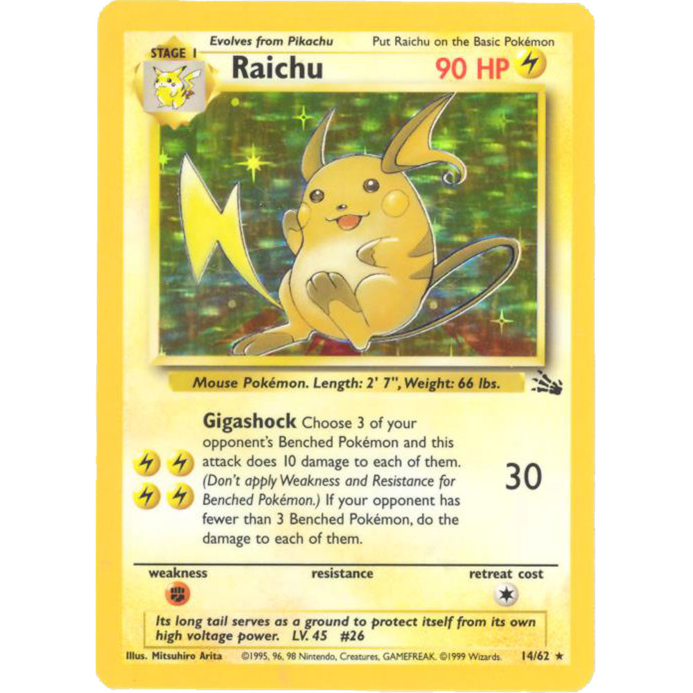 Pokemon Card - Fossil 14/62 - RAICHU (holo-foil)