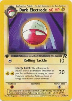 Pokemon Card - Team Rocket 34/82 - DARK ELECTRODE (uncommon) **1st Edition**