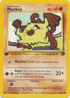 Pokemon Card - Team Rocket 61/82 - MANKEY (common) **1st Edition**