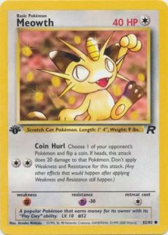 Pokemon Card - Team Rocket 62/82 - MEOWTH (common) **1st Edition**