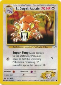 Pokemon Card - Gym Heroes 51/132 - LT. SURGE'S RATICATE (uncommon)
