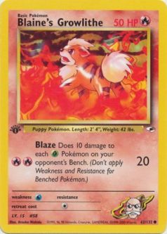 Pokemon Card - Gym Heroes 62/132 - BLAINE'S GROWLITHE (common) **1st Edition**