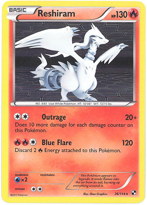 Pokemon Card - Black & White 26/114 - RESHIRAM (holo-foil)