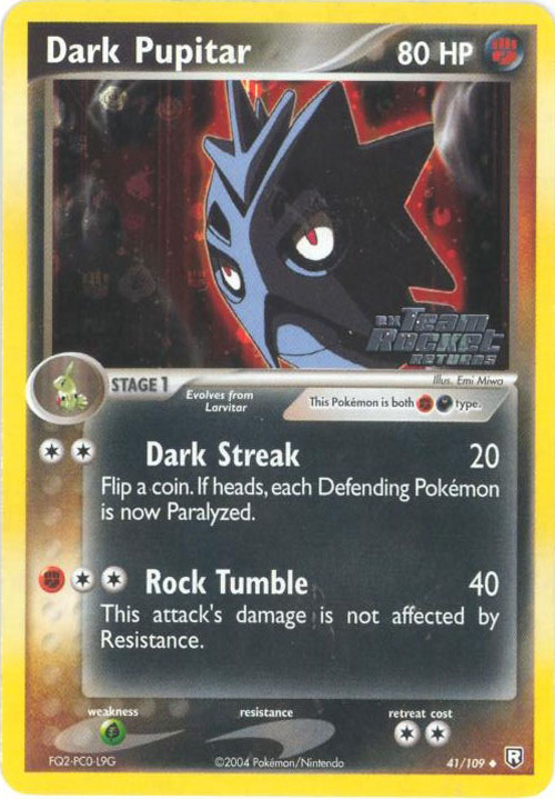Pokemon Card - Team Rocket Returns 41/109 - DARK PUPITAR (reverse holo)