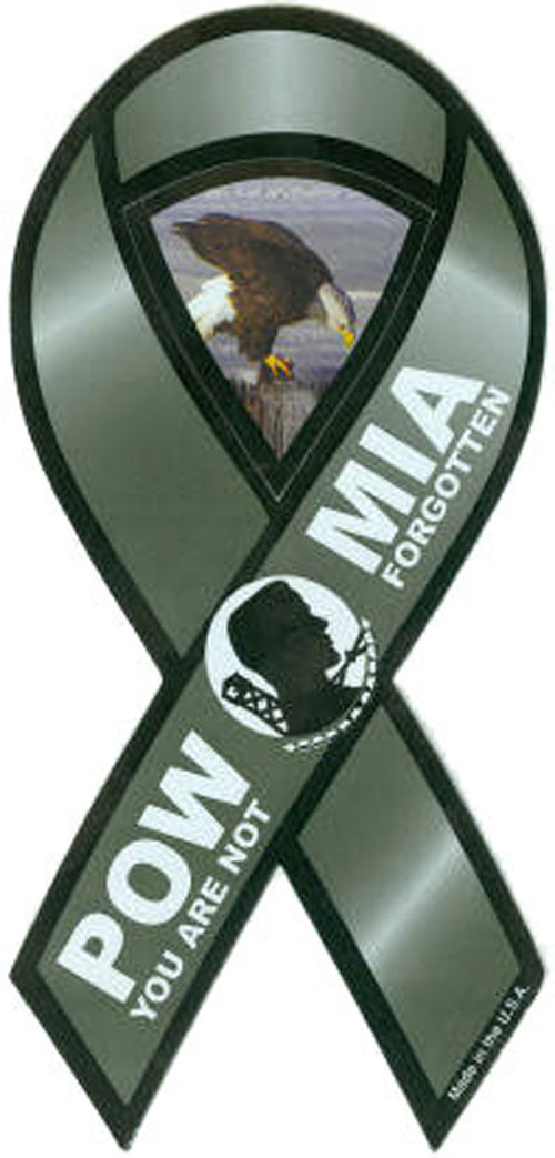 8 x 4 CAR RIBBON MAGNET - POW / MIA (you are not forgotton) (black)
