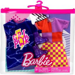 Mattel - Barbie Doll Fashion 2-PACK (Checker Skirt, Color-Blocked Shirt, GRL PWR Shirt & more) HBV69