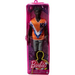 Mattel - Barbie FASHIONISTAS KEN DOLL #203 (Twisted Black Hair, Sporty Orange Jersey) HJT08